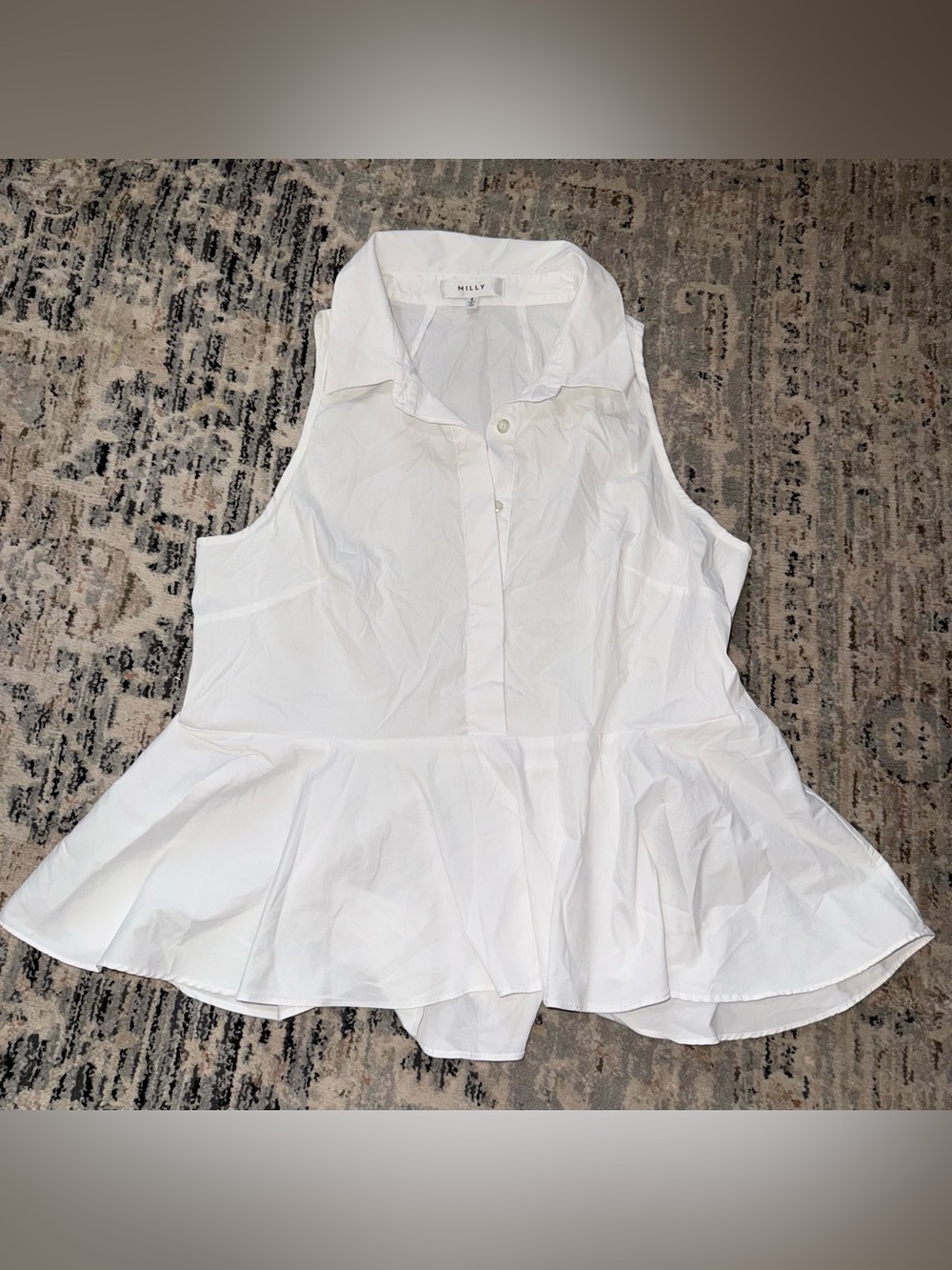 Milly White Sleeveless Peplum Collared Button-Front Top 8